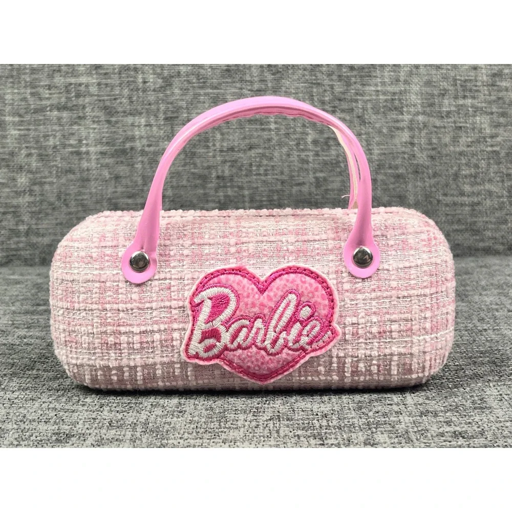Barbie Pink Tweed Hard Shell Glasses Case Heart Logo Mini Bag Style
